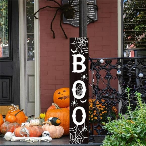Halloween Porch Sign Boo Sign For Front Porch Scary Wooden Vertical Welcome Sign - Picture 7 of 8